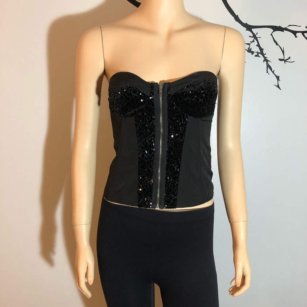 LOVE, FIRE Sequin Strapless Top